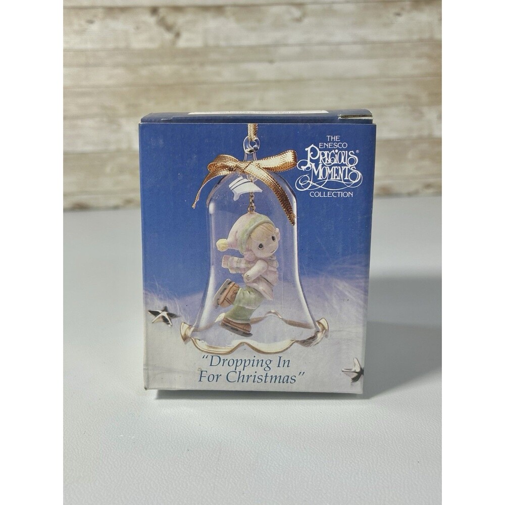 Enesco Precious Moments “Dropping In For Christmas” Glass Bell Hanging Ornament